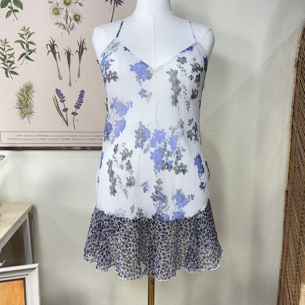 Y2k Victoria's Secret Sheer Floral Ruffle Mini Slip Dress Sexy Romantic Fairy L